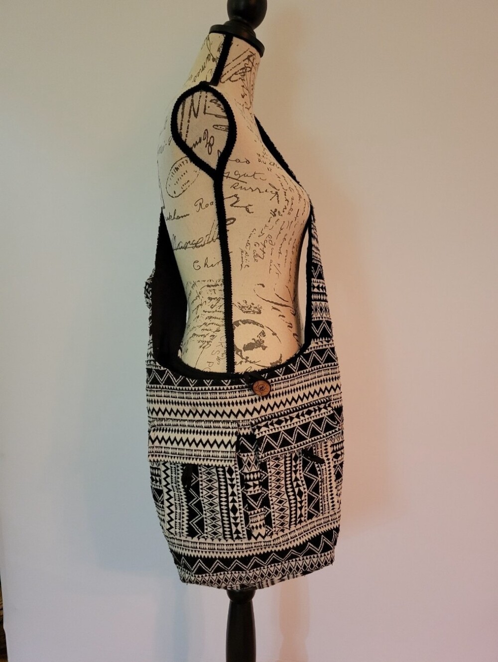 Black & White Patterned Crossbody Bag with Button Closure